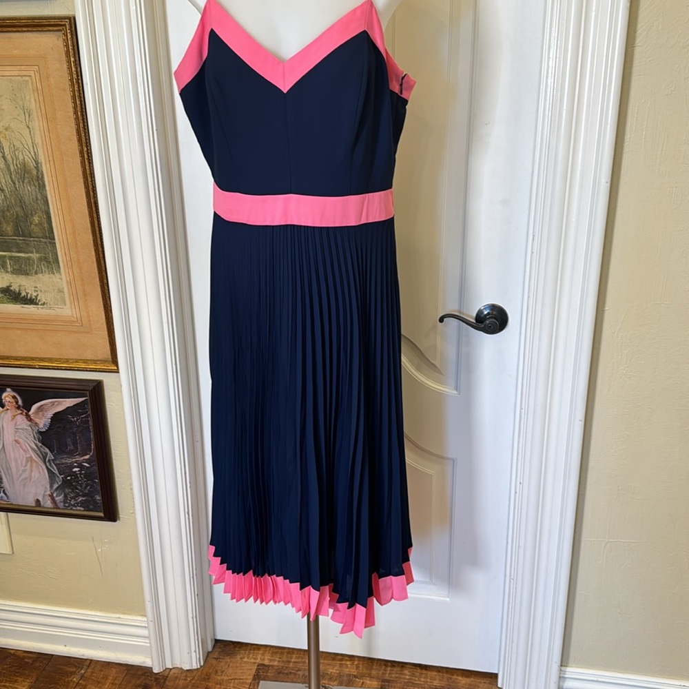 Milly Jill Bicolor sleeveless pleated Dress Gorgeous Size 12 - Picture 3 of 8